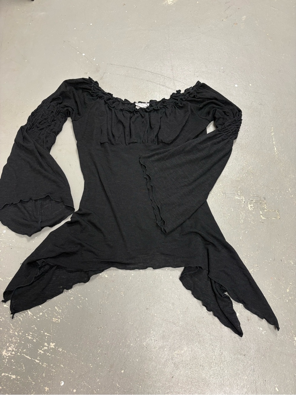 Rave Y2K Witchy Fairy Core Off Shoulders Mesh Black Blouse Womens Medium